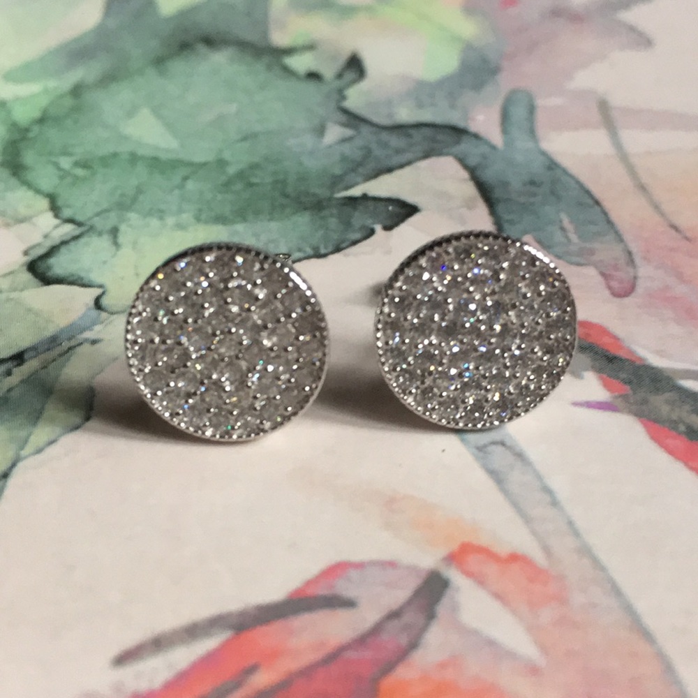 New! Sterling Silver Austrian Pave Stud Earrings - Picture 3 of 8